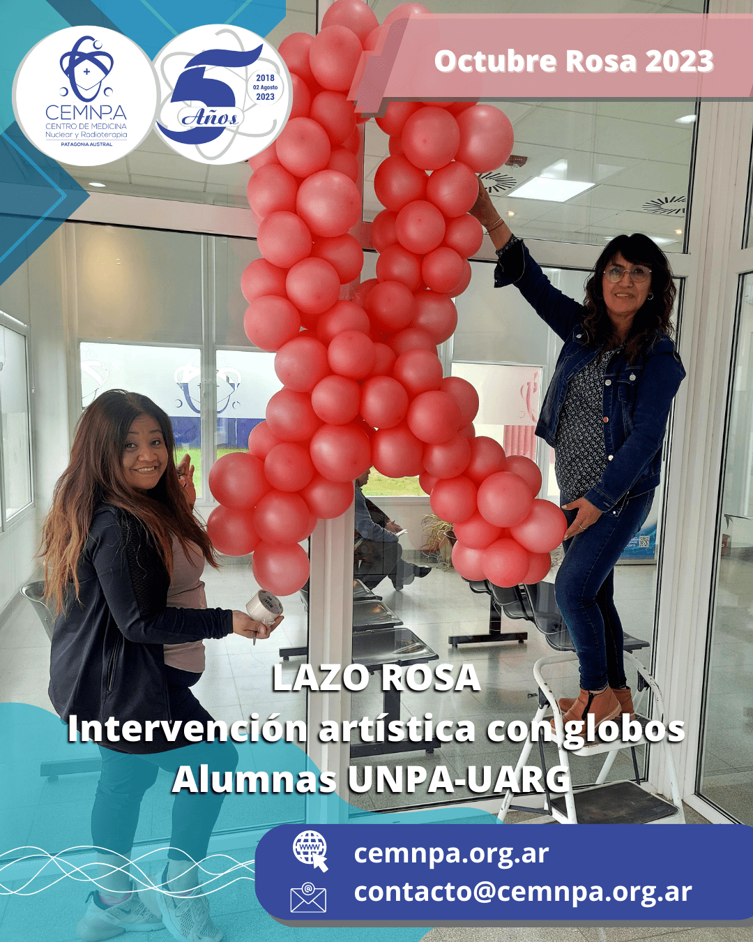 CAMPAÑA OCTUBRE ROSA – INTERVENCIÓN ARTÍSTICA CON GLOBOS REALIZADA POR ALUMNAS DE LA UNPA-UARG